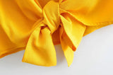 Women's Lotus Leaf Sleeve Tied Shirt Cotton Hemp Low Chest V-Collar Shirt