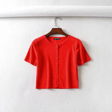 Ins net red BM women's single breasted short sleeve cardigan solid color versatile knitted short sleeve T-shirt