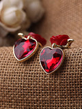 Red Flower Heart-shaped Earrings