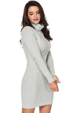 Stylish Pattern Knit Turtleneck Sweater Dress