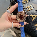 Women's Watch Irregular Mirror purple large dial Leather Strap elegant watch