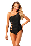 Black Knotted Cutout One Shoulder One Piece Swimsuit