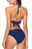 Navy Blue Braided Halter Bikini 2pcs Swimsuit