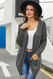 Gray Hollow Out Open Front Cardigan with Pockets