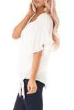 White Ruffled Sleeve Blouse with Front Knot Detail