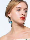 Gold&Blue Flower Pearl Earrings