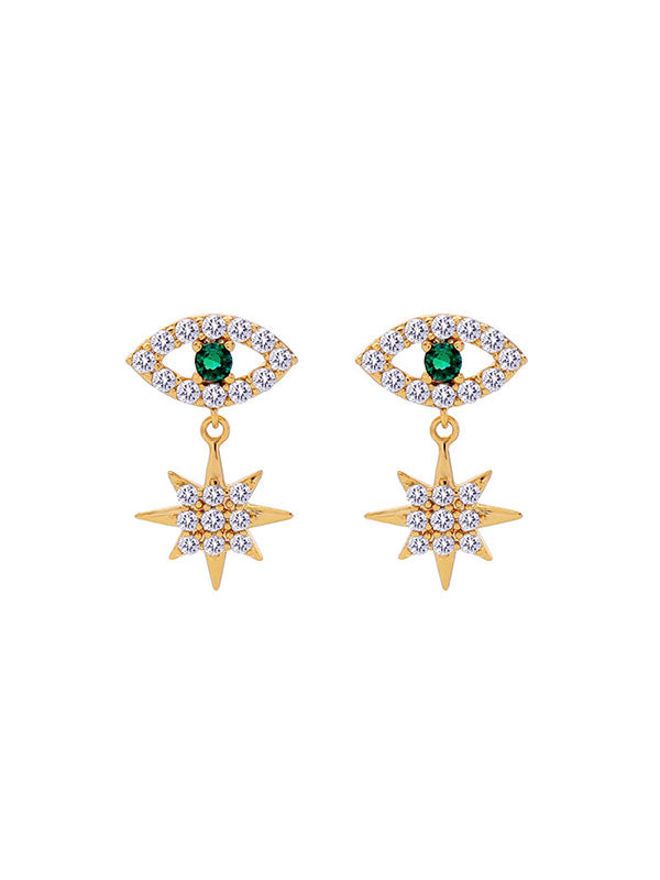 Green Eye Zirconium Inlaid Earrings
