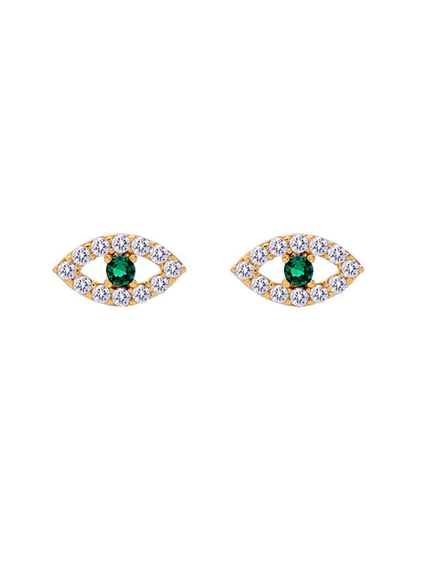 Green Eye Zirconium Inlaid Earrings