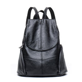 Casual Soft Leather Black Backpack