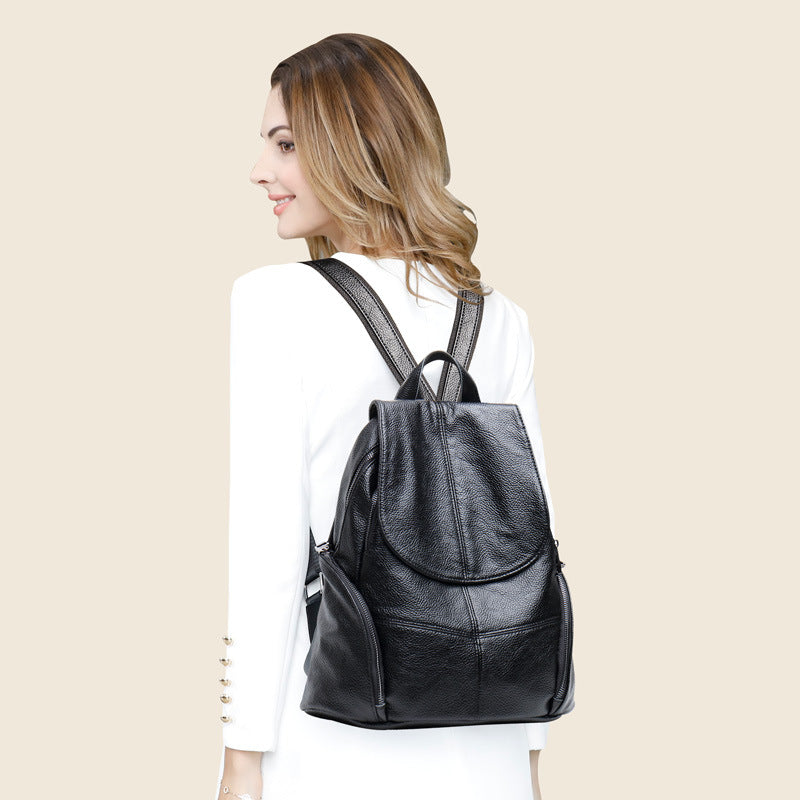 Casual Soft Leather Black Backpack