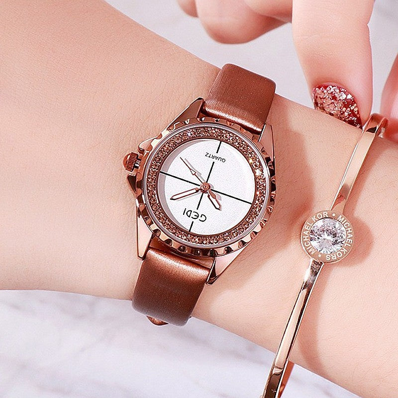 Simple Dial Diamond Frame Women's Watch