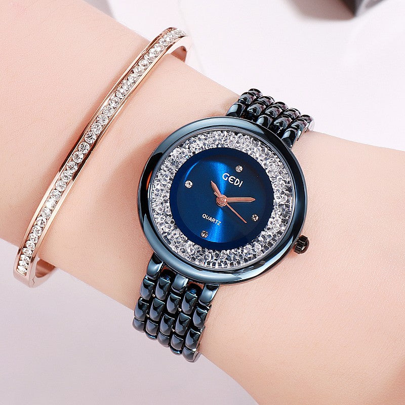 Rotatable Rhinestone Bracelet Women's Watch