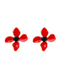 Delicate Red&Black Flower Pattern Earrings