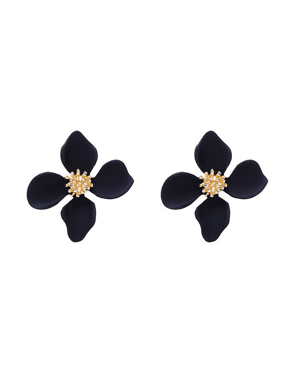 Delicate Red&Black Flower Pattern Earrings