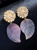 Exaggerated Golden Flower Shell Earrings