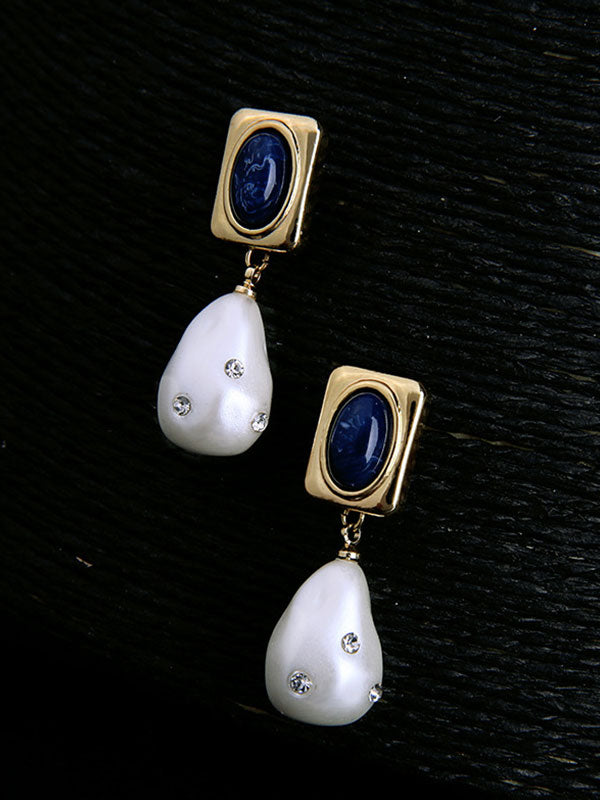 Geometrical Pattern Pearl Inlay Earrings