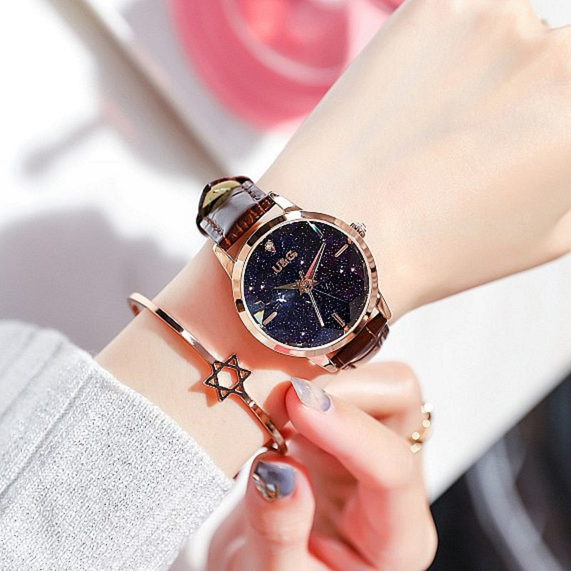 Starry Chassis Leather Strap Women's Watch