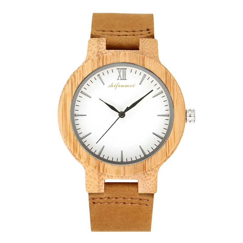 Simple Large Dial With Scale Wooden Watch