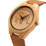 Elephant Pattern Dial Women's Wooden Watch