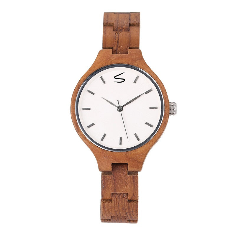 Simple White Dial Wooden Watch