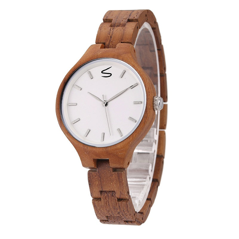 Simple White Dial Wooden Watch