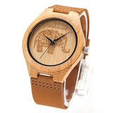 Elephant Pattern Dial Women's Wooden Watch