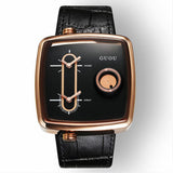 Men's Watch square pattern double time zone dial leather strap fashion quartz watch