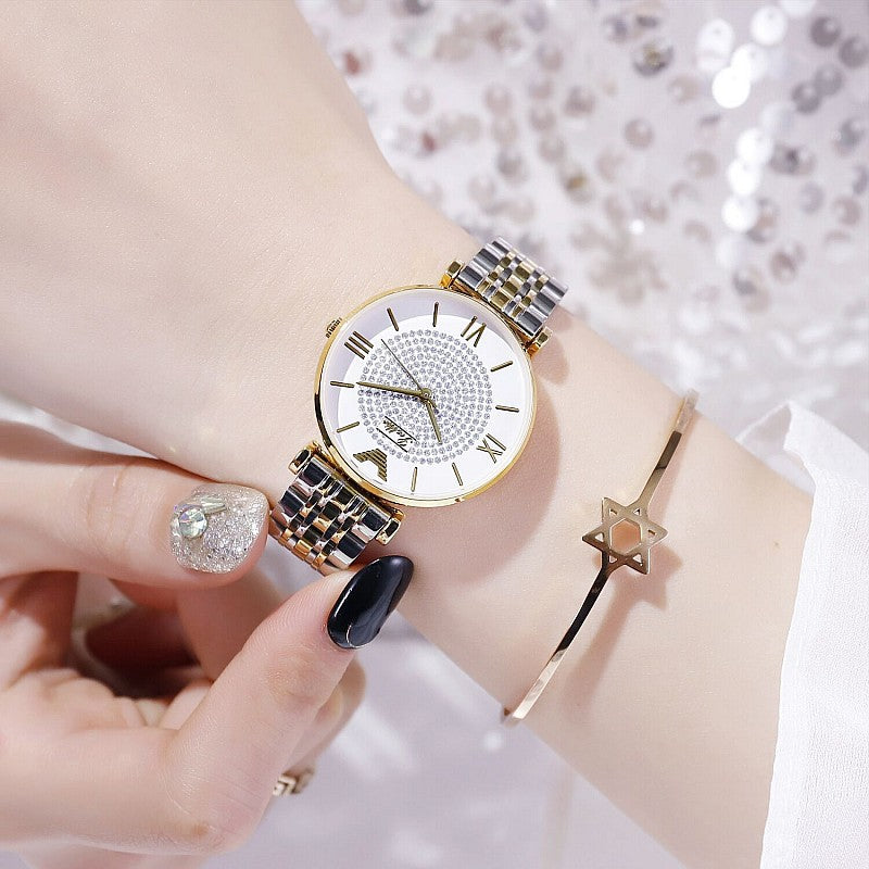 Women's Watch quartz large dial Personality Gypsophila Stainless Steel Strap simple watch