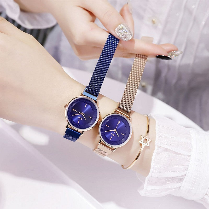 Women's Watch Rose gold printed round dial milan strap simple watch