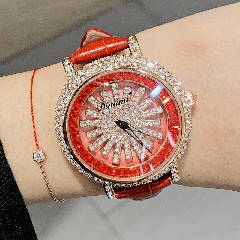 Snowflake Pattern Diamond Women's Leather Watch