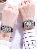 Women's watch Barrel shape with siamond leather strap couple fashion quartz watch