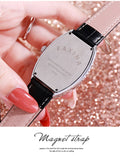 Women's watch Barrel shape with siamond leather strap couple fashion quartz watch