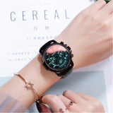 Women's Watch six-needle multi-functional Luminous round dial leather strap sport watch