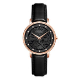 Carved Pattern Dial Leather Strap Women's Watch