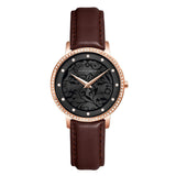 Carved Pattern Dial Leather Strap Women's Watch