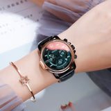 Women's Watch six-needle multi-functional Luminous round dial leather strap sport watch