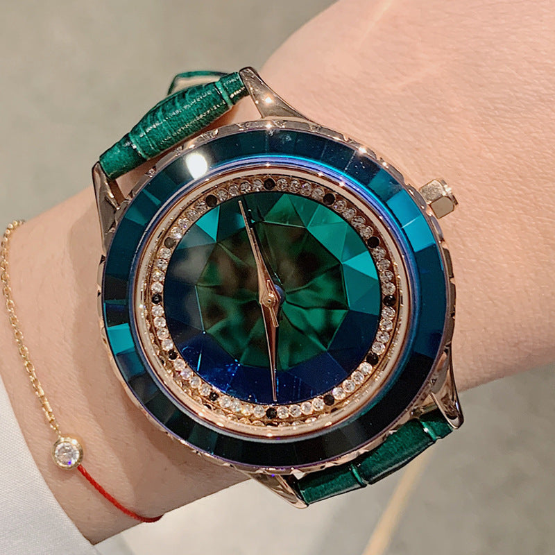 Women's Watch Irregular Mirror purple large dial Leather Strap elegant watch