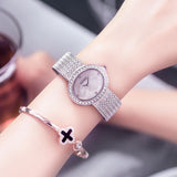Women's Watch Oval Pattern green diamond dial steel strap elegant watch