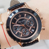 Women's Watch Refractive Mirror Surface Six-Pointer calendar large dial leather strap elegant watch