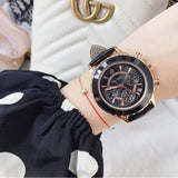 Women's Watch Refractive Mirror Surface Six-Pointer calendar large dial leather strap elegant watch