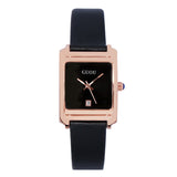 Square Pattern Leather Strap Women's Watch