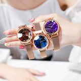 Fashionable quartz milan magneto-buckling gemstone glazing women's watch