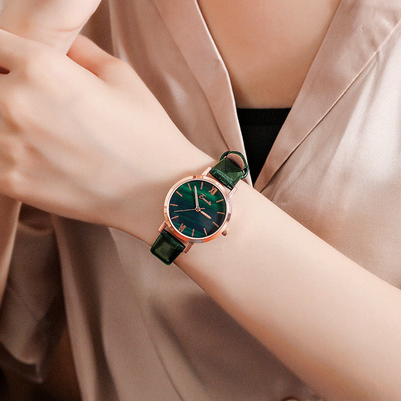 Women's Watch Green aurora dial leather strap cool summer watch