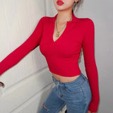 Simple lapel trim long-sleeved knit sweater bottomed bottom shirt with top girl