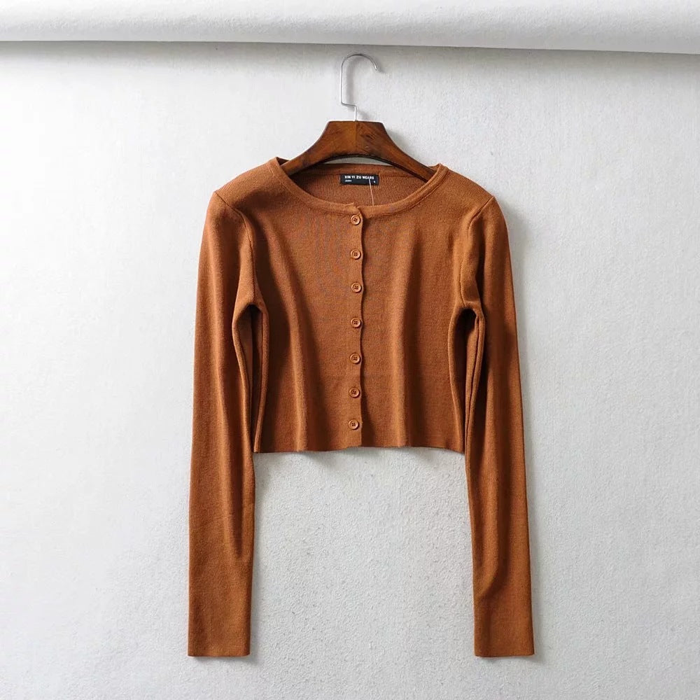 Short-breasted single-breasted knitted button cardigan sweater