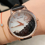 Women's Watch Quicksand Rose Gold Dial leather strap elegant watch