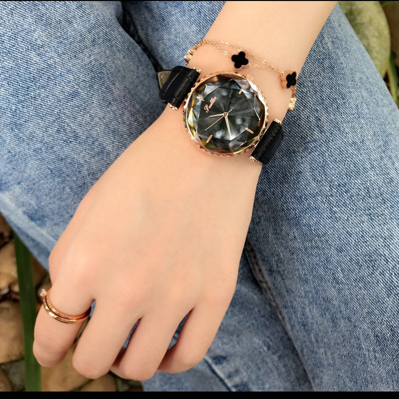 Women's Watch Blue Diamond Large Dial Casual Leather Strap Women's clothing  watch