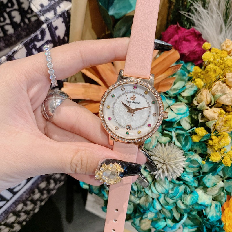 Colorful Diamond With Calendar Women's Watch