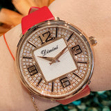 Diamond Dial Leather Strap Women's Watch