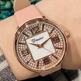 Diamond Dial Leather Strap Women's Watch